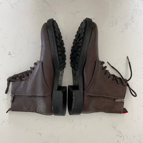Hugo by Hugo Boss Designer Leather Lace Up Side Zip Boots Brown Blk Sz 8 - Picture 2 of 15